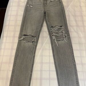American Eagle Outfitters Distressed Gray Straight Leg Jeans